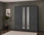 Premium 6 Door Mirrored Wardrobe with Large Storage Capacity and Smooth Drawers | Elegant Modern Bedroom Wardrobe with Full-Length Mirrors and Organised Storage