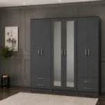 Premium 6 Door Mirrored Wardrobe with Large Storage Capacity and Smooth Drawers | Elegant Modern Bedroom Wardrobe with Full-Length Mirrors and Organised Storage