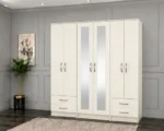 Modern 6 Door Mirrored Wardrobe with Spacious Hanging Storage | Large Bedroom Wardrobe with Drawers and Full-Length Mirrors - Image 3