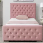 Pink Florida Single Bed Frame with Mattress (3ft | 90 × 190 cm) – Luxury Velvet Upholstered Bed
