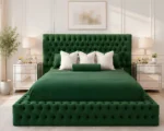 Rich Green Velvet King Size Bed – Elegant Ambassador Design with Mattress - Image 2