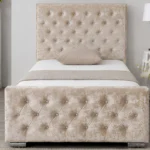 Luxury Soft Beige Florida Single Bed with Mattress -Crystal Button 3ft Bed