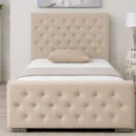 Florida Single Bed Frame with Mattress (3ft | 90 × 190 cm) – Cream Velvet Upholstered Bed