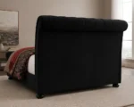 Black Velvet Sleigh King Size Bed - 160 × 200 cm Upholstered Bed - Image 5