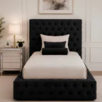 Sophisticated Black Ambassador Bed – Contemporary Padded Single Bed 3ft | 90×190 cm