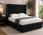Luxury Black Velvet Ottoman King Size Bed – Spacious Storage & Stylish Upholstered Design