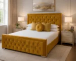Golden Yellow Hilton 5ft King Bed – Elegant Tufted Headboard with Mattress - Image 3