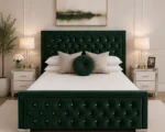 Rich Green Hilton King Bed with Mattress – Stylish Padded Headboard Design - Image 2