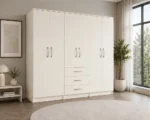 Modern 6 Door Wardrobe with 3 Drawers Spacious Bedroom Storage Wardrobe - Image 2