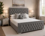 Elegant Grey Hilton Super King Size Bed – 200 × 200 cm with Mattress & Upholstered Frame - Image 3