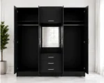 Black Finish 6 door Wardrobe with 3 Drawers – Premium Storage for Modern Bedrooms - Image 3