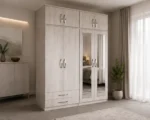 4 Door Wardrobe with Double Long Mirrors & 4 Storage Drawers - Image 4