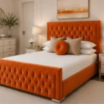 Warm Orange Hilton 6ft Bed with Mattress – 200 × 200 cm Elegant Super King Frame