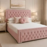 Rose Pink Hilton 5ft King Bed – Elegant Tufted Headboard with Mattress