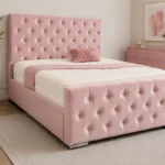 Dusty Pink Florida 5ft King Bed with Mattress – 180 × 200 cm Premium Upholstery
