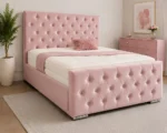 Soft Rose Florida Velvet Bed Frame-Luxury Blush Double Bed with Mattress – 160 × 200 cm (4ft 6) Upholstered Velvet Frame - Image 5
