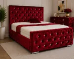 Burgundy Red Velvet Bed Frame – Elegant Tufted Upholstered Bed with Headboard & Footboard - Image 4