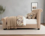 Modern Beige Sleigh King Size Bed Frame-Luxury 5ft Bed - Image 5