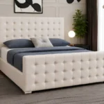 Elegant Ivory Florida King Size Bed with Mattress – 180 × 200 cm 5ft Upholstered Frame