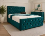 Modern Deep Teal Velvet Bed – Luxury Diamond Quilted Double Bed Frame - Image 5