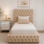 Elegant Champagne Beige Ambassador Bed – Stylish 90×190 cm Single Bed with Mattress