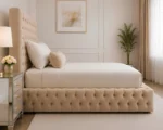 Elegant Champagne Beige Ambassador Bed – Stylish 90×190 cm Single Bed with Mattress - Image 3