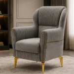 ERVA Luxury Arm Chair – Plush Velvet Fluted Accent Chair with Gold Metal Feet