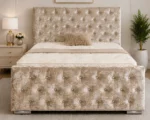 Glamorous Button-Tufted Double Bed – Champagne 160×200cm