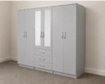 6 Door Light Grey Wardrobe with 3 Drawers & Double Mirrors – Modern Bedroom Storage Cabinet - Image 5