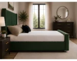 Pine Green Panel Bed with Mattress – Sophisticated Double Upholstered Design with Elegant Headboard - Image 3