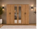 Modern Light Natural Wood 6 Door Wardrobe with Mirrors Spacious Bedroom Storage - Custom Colours & Sizes Available