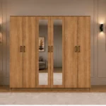 Modern Light Natural Wood 6 Door Wardrobe with Mirrors Spacious Bedroom Storage - Custom Colours & Sizes Available