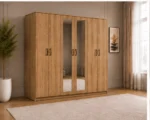 Modern Light Natural Wood 6 Door Wardrobe with Mirrors Spacious Bedroom Storage - Custom Colours & Sizes Available - Image 3