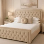 Luxury Beige Hilton 6ft Bed with Mattress – 200 × 200 cm Upholstered Super King