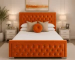 Terracotta Orange Hilton Bed Frame – Premium Upholstered Double Bed 160×200 cm