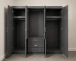 6 Door  black Wardrobe with 3 Drawers & Double Mirrors –  Modern Bedroom Storage Cabinet - Image 5
