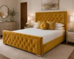 Golden Yellow Hilton 5ft King Bed – Elegant Tufted Headboard with Mattress - Image 5
