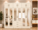 Cream 6 Door Mirror Wardrobe – Sophisticated Furniture for Modern Bedrooms