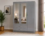 Elegant Grey 3 Door Wardrobe – Modern Bedroom Furniture– 3 Door Storage
