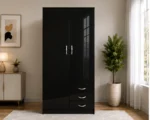 Black Haven 2-Door Wardrobe with 3 Drawers – Modern Bedroom Storage