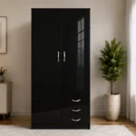 Black Haven 2-Door Wardrobe with 3 Drawers – Modern Bedroom Storage