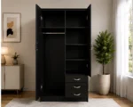 Black Haven 2-Door Wardrobe with 3 Drawers – Modern Bedroom Storage - Image 3