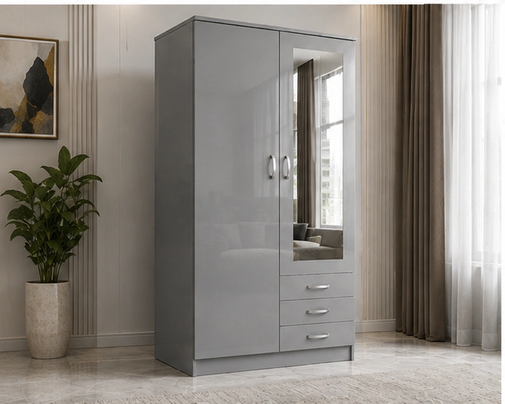 03-left-angle Space-Saving 2-Door Mirrored Wardrobe – Stylish Clothes Storage Cabinet - Image 1