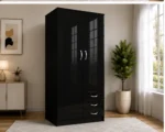 Black Haven 2-Door Wardrobe with 3 Drawers – Modern Bedroom Storage - Image 2