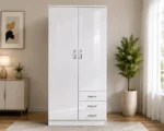 Modern Double Wardrobe with 3 Drawers – Clothes Storage– 2 Doors & 3 Spacious Drawers