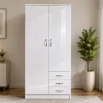 Modern Double Wardrobe with 3 Drawers – Clothes Storage– 2 Doors & 3 Spacious Drawers