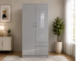 Grey 2 Door Bedroom Wardrobe – 3 Drawer Storage Unit – Modern Design