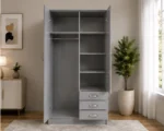 Grey 2 Door Bedroom Wardrobe – 3 Drawer Storage Unit – Modern Design - Image 3