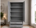 Modern Grey Wardrobe with Mirror and Drawers – Stylish Bedroom Storage - Image 3