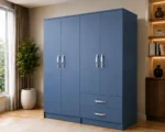 Deep Blue Bedroom Wardrobe – Stylish Four Door Design with Drawers - Image 2